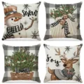 Christmas throw pillow covers set of 4 with snowman and reindeer - Simple Plaid Winter Style (017) / 4 Pieces/Pack (45x45cm)