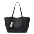 Classic black leather tote bag for women, large capacity commuter shoulder bag for daily use. - Black