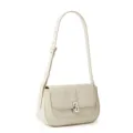 Beige vintage saddle bag, elegant women's shoulder crossbody bag with metal lock closure. - White