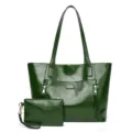 Women dark green PU leather tote bag set with matching clutch handbag vintage shoulder bag - Green