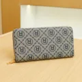 Fashion monogram long zip wallet for women, stylish clutch purse with elegant print. - Blue