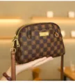 Brown checkered shell crossbody bag with double zippers, stylish retro shoulder bag for daily use. - Coffee