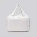 White quilted travel cosmetic bag, lightweight portable makeup storage handbag. - White