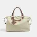 Large capacity canvas travel handbag for women, stylish color block shoulder tote bag. - Light Green