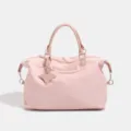 Pink travel tote bag with top handles, spacious casual shoulder bag for daily use. - Pink