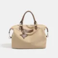 Large Capacity Casual Travel Tote Bag Beige Contrast Color Handbag for Women Daily Use - Khaki