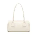Minimalist white leather shoulder bag, casual bowling handbag for women daily commute. - Off White