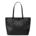 Bolso tote minimalista de cuero negro, elegante bolso de hombro urbano gran capacidad. - Negro