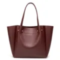 Women Wine Red Tote Bag Large Capacity PU Leather Casual Shoulder Bag Commuter Handbag - Burgundy