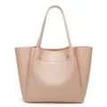 Pink Large Capacity Tote Handbag Simple Commuting Winged Shoulder Bag Casual PU Leather Bag - White