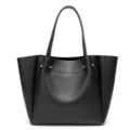 Fashionable black leather tote bag, large capacity shoulder bag for women daily commute. - Black