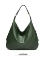 Dark green hobo shoulder bag detail, vintage PU leather fashion handbag with zipper and rings. - Green