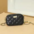 Black quilted crossbody bag with gold chain strap, luxury small shoulder bag for women. - Black