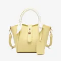 Chic summer bucket handbag with silk scarf, large capacity PU leather tote for women. - Yellow