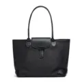 Classic black oxford cloth tote bag, large capacity daily commuting shoulder bag for women. - Black