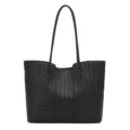 Black woven leather tote bag variant, large capacity shoulder bag with dual handles. - Black