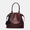 Women dark red leather shoulder bag casual large capacity tote bag with crossbody strap - Burgundy