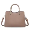 Classic minimalist taupe shoulder handbag with braided handle for women commuting large capacity - Pink