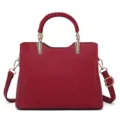 Classic red leather handbag for women, large capacity commuter shoulder tote bag main view. - Red