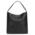 Black woven leather shoulder bag hobo handbag casual daily commute large capacity stylish chic - Black