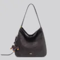 Grand sac porté épaule marron foncé hobo avec charmant pendentif teckel pour le quotidien - Café