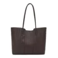 Dark brown woven leather tote bag, classic intrecciato design, large capacity shoulder bag. - Coffee