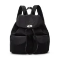Black nylon backpack with metal turn-lock and dual front pockets casual travel bag - Black