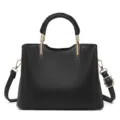 Classic black women shoulder bag with braided handle large capacity commuter tote handbag. - Black