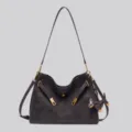 Retro suede shoulder handbag with lock closure and decorative strap design, dark brown retro bag - Coffee