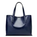 Classic blue oil wax leather tote bag for women large capacity casual shoulder handbag - Dark Blue