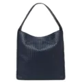 Dark Blue Woven Leather Shoulder Bag, Stylish Underarm Handbag, Daily Casual Chic Purse. - Blue