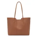 Brown Woven Leather Tote Bag Large Capacity Casual Shoulder Shopping Handbag Chic Style - Tan