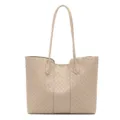 Beige woven leather tote bag, large capacity stylish shoulder bag for women daily use. - Off White