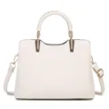 White leather handbag with braided top handle, stylish commuter shoulder bag for women daily use. - Ivory