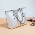 Casual large capacity tote bag for women, stylish minimalist commuter shoulder handbag. - Silver