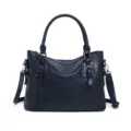 Vintage dark blue women tote handbag casual commuter shoulder bag PU leather retro satchel - Sapphire Blue