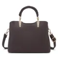 Dark brown women's commuter handbag shoulder bag with braided handle and metal hardware. - Coffee