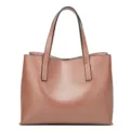 Stylish women vintage oil wax leather tote bag, pink shoulder handbag for daily use. - Pink
