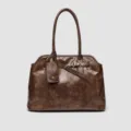 Vintage brown leather tote bag, large capacity stylish shoulder handbag for daily use. - Coffee