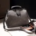 Grey vintage frame handbag, chic clasp closure crossbody shoulder bag for women daily use. - Gray