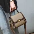 Stylish minimalist women shoulder handbag, chic contrast color PU leather crossbody bag. - Light Gray