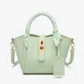 Stylish green PU leather tote bag with scarf handle, large capacity casual shoulder bag for women - Light Green
