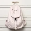 Women soft leather backpack casual stylish travel school bag daily daypack light pink - White