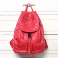 Red soft leather backpack for women, stylish casual travel daypack, daily shoulder school bag. - Red