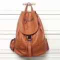 Women's brown soft leather backpack variant, casual travel school bag and stylish daily shoulder handbag. - Tan