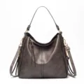 Dark Grey Hobo Shoulder Bag PU Leather Retro Large Capacity Casual Tote Handbag for Daily Work - Coffee