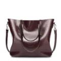 Classic oil wax leather women's tote bag large capacity stylish shoulder handbag dark brown - Burgundy