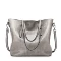 Classic oil wax leather tote bag for women, stylish large capacity daily shoulder handbag. - Light Gray