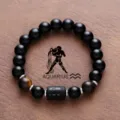 Aquarius zodiac beaded bracelet with natural black obsidian stones and stylish steel accent beads. - Aquarius