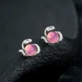 Stylish snake ear clips with pink round beads, non-pierced magnetic design for fashion wear. - Eye of Medusa Earrings (Purple) - Pair